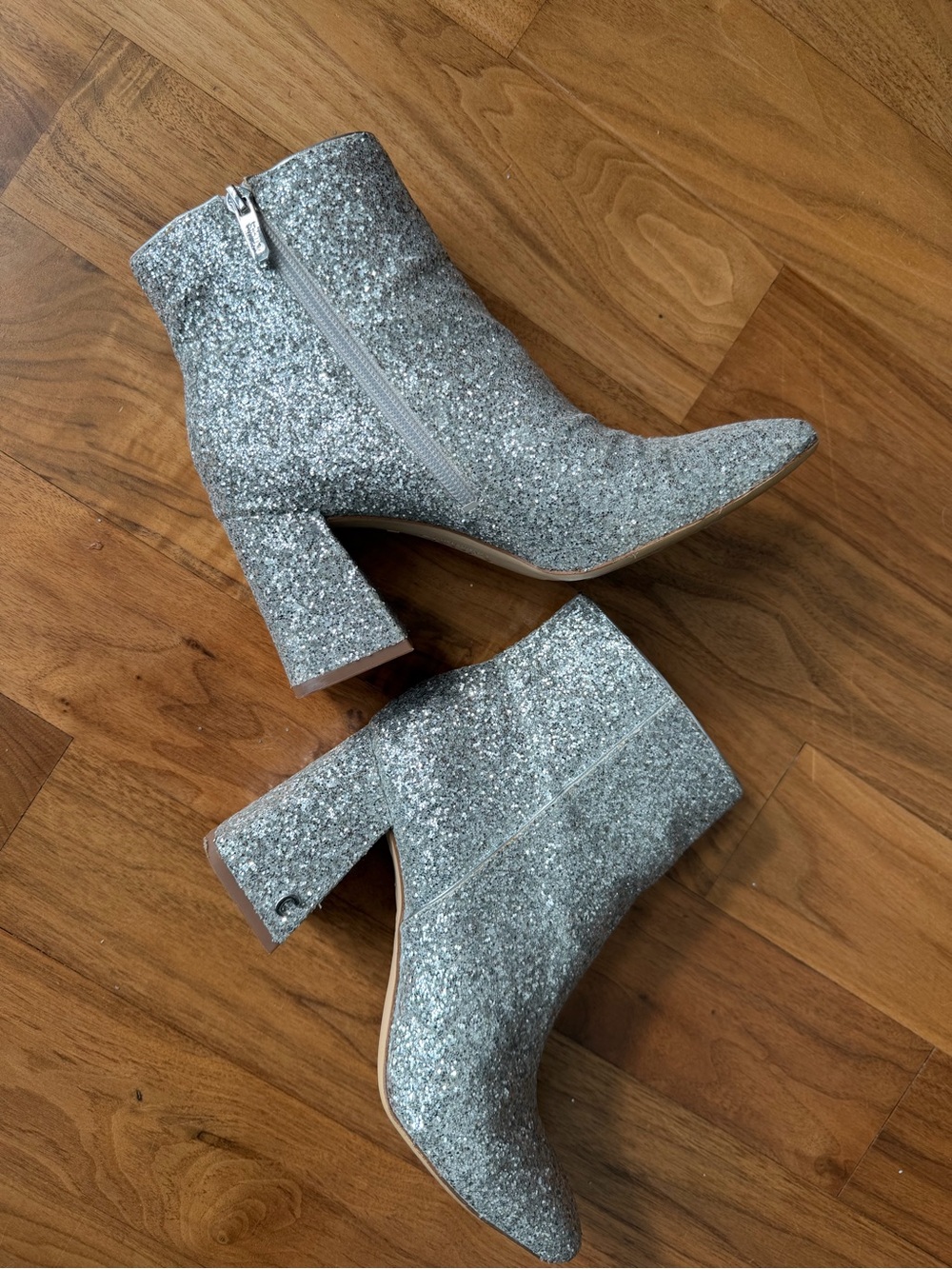 Circus by Sam Edelman Silver Glitter Sparkle Ankle Boots Block Heel